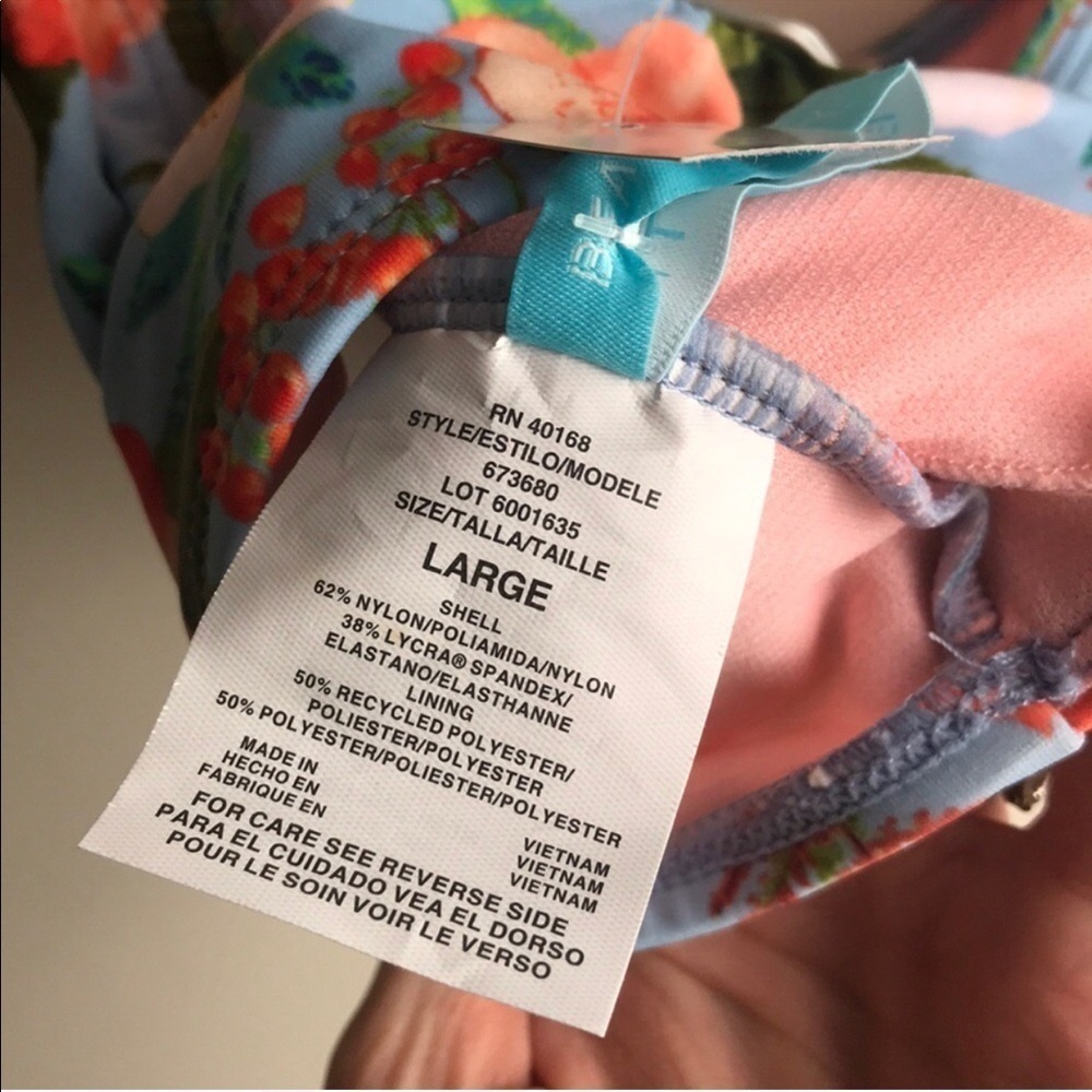 Beach Betty by Miracle Brand Blue Mutli Swim Top Flowers Hibiscus Tropical - Picture 7 of 8